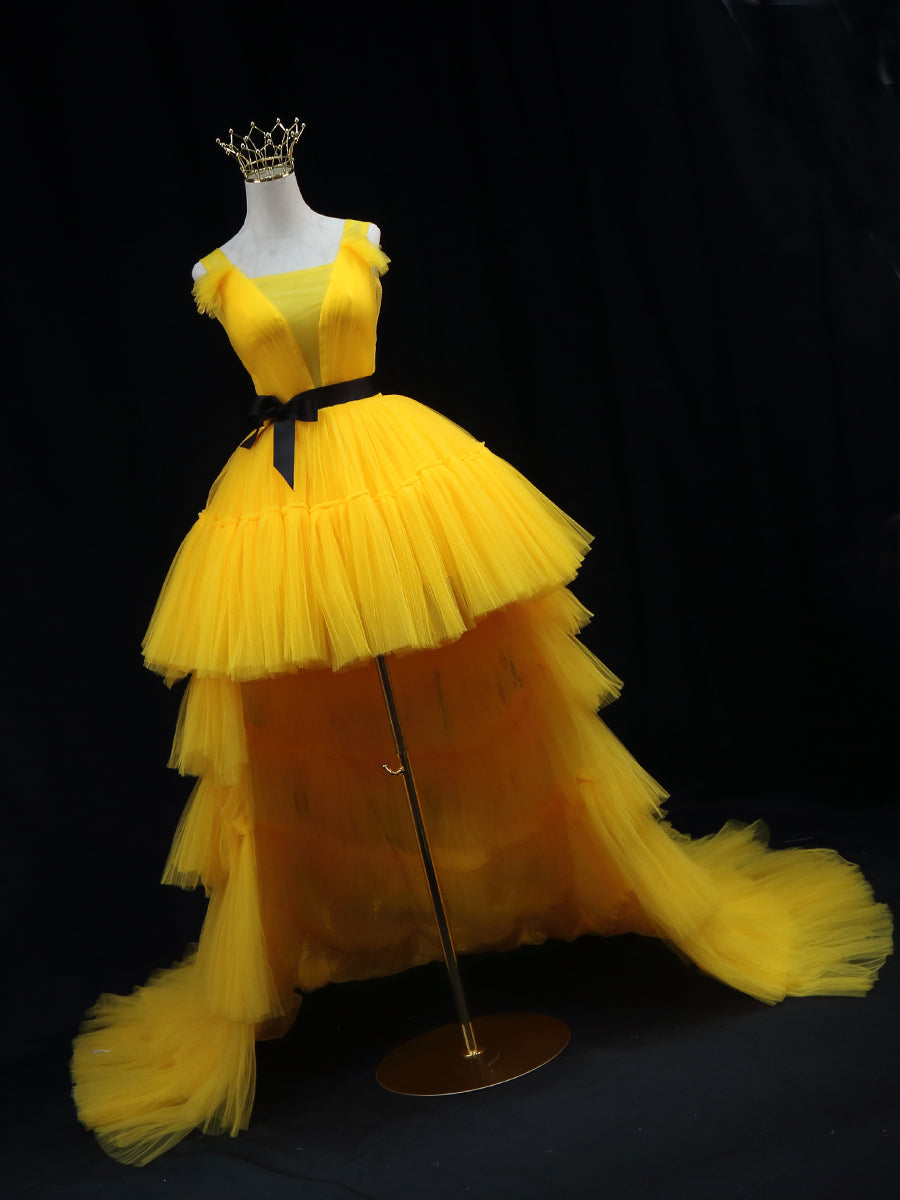 Yellow Tulle High Low Prom Dress, Yellow Formal Evening Dress – toptby Yellow Tulle High Low Prom Dress, Yellow Formal Evening Dress – toptby