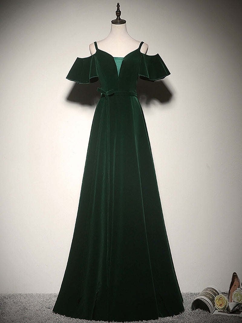 Green A-Line Velvet Long Prom Dresses, Green Formal Evening Dress toptby Green A-Line Velvet Long Prom Dresses, Green Formal Evening Dress toptby