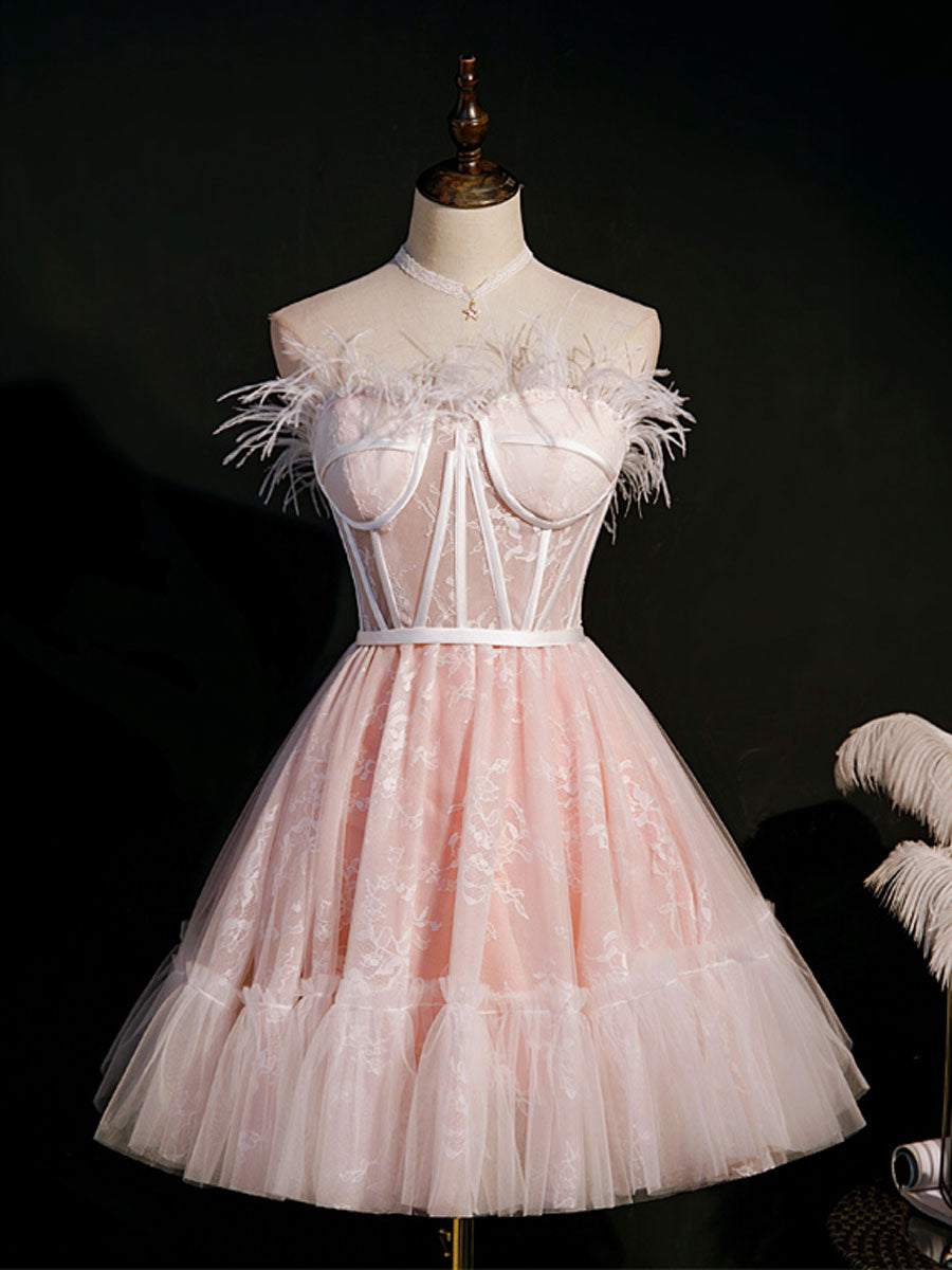 Cute sweetheart neck tulle short prom dress pink tulle homecoming dres –  toptby