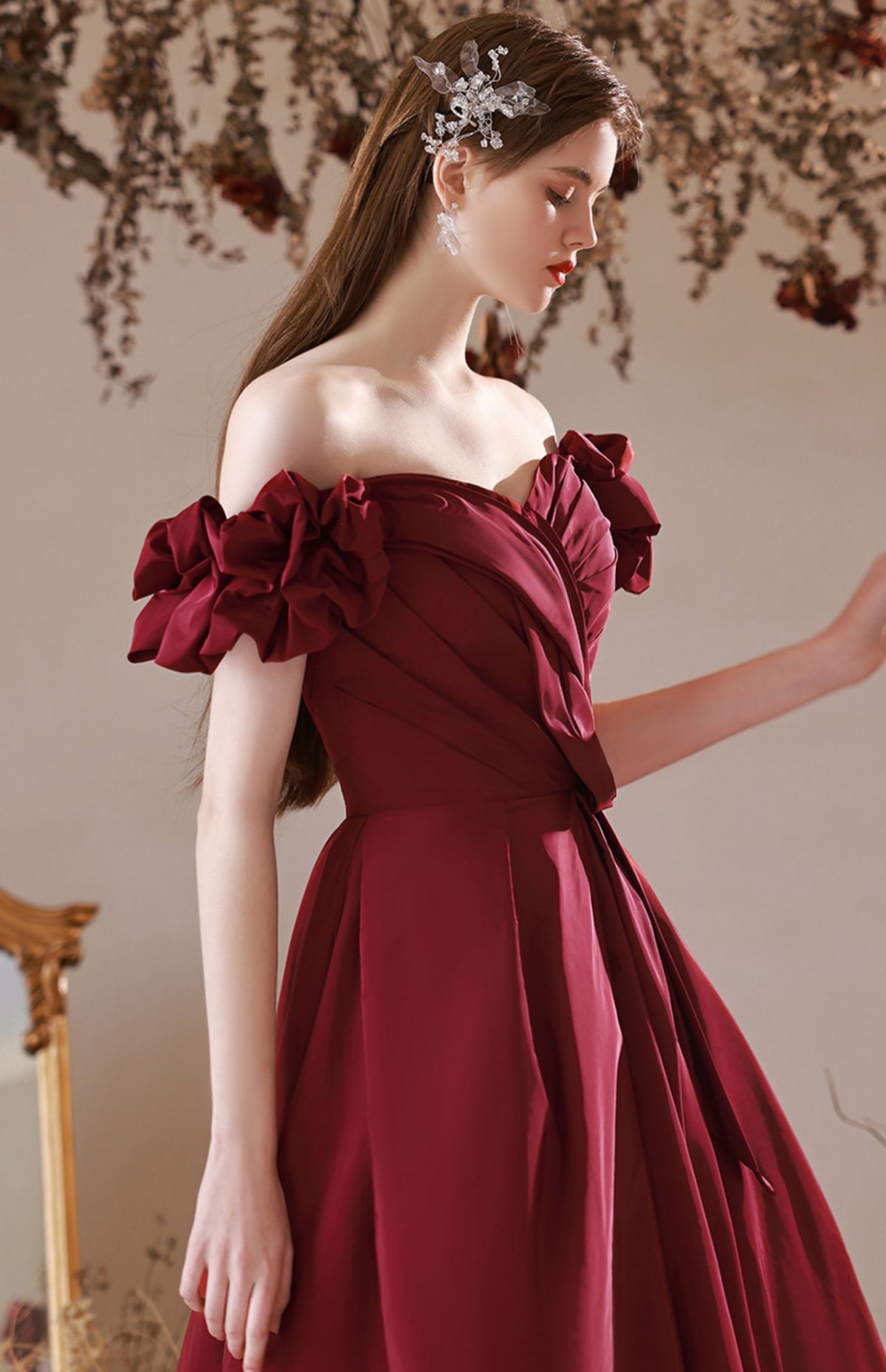 Burgundy Off Shoulder Satin Long Prom Dresses, Burgundy Formal Evening toptby Burgundy Off Shoulder Satin Long Prom Dresses, Burgundy Formal Evening toptby