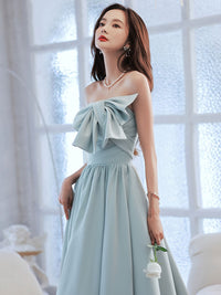 Blue A line long prom dress, blue formal party dress