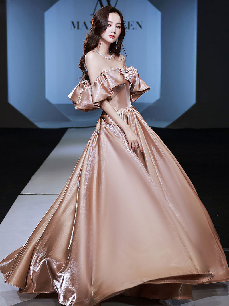 Champagne satin long prom dress, champagne satin evening dress toptby Champagne satin long prom dress, champagne satin evening dress toptby