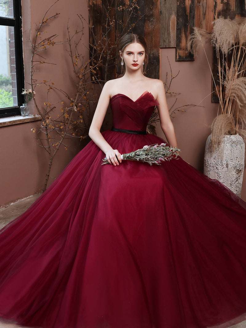 Burgundy Long Prom Dresses, A Line Burgundy Formal Wedding Party Dress – toptby
