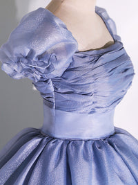 Blue Tulle Long Prom Dress, Tulle Blue Sweet 16 Dress