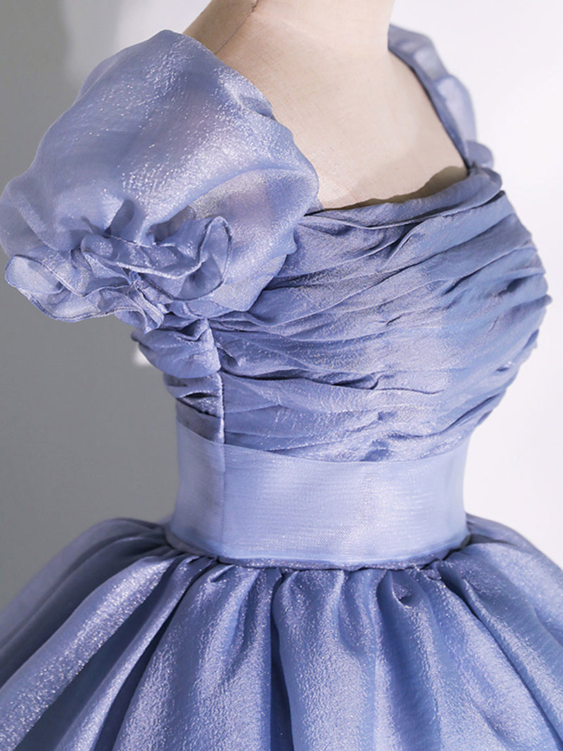 Blue Tulle Long Prom Dress, Tulle Blue Sweet 16 Dress