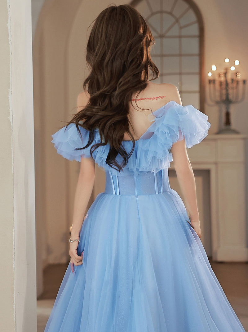 Blue Tulle Formal Evening Dress