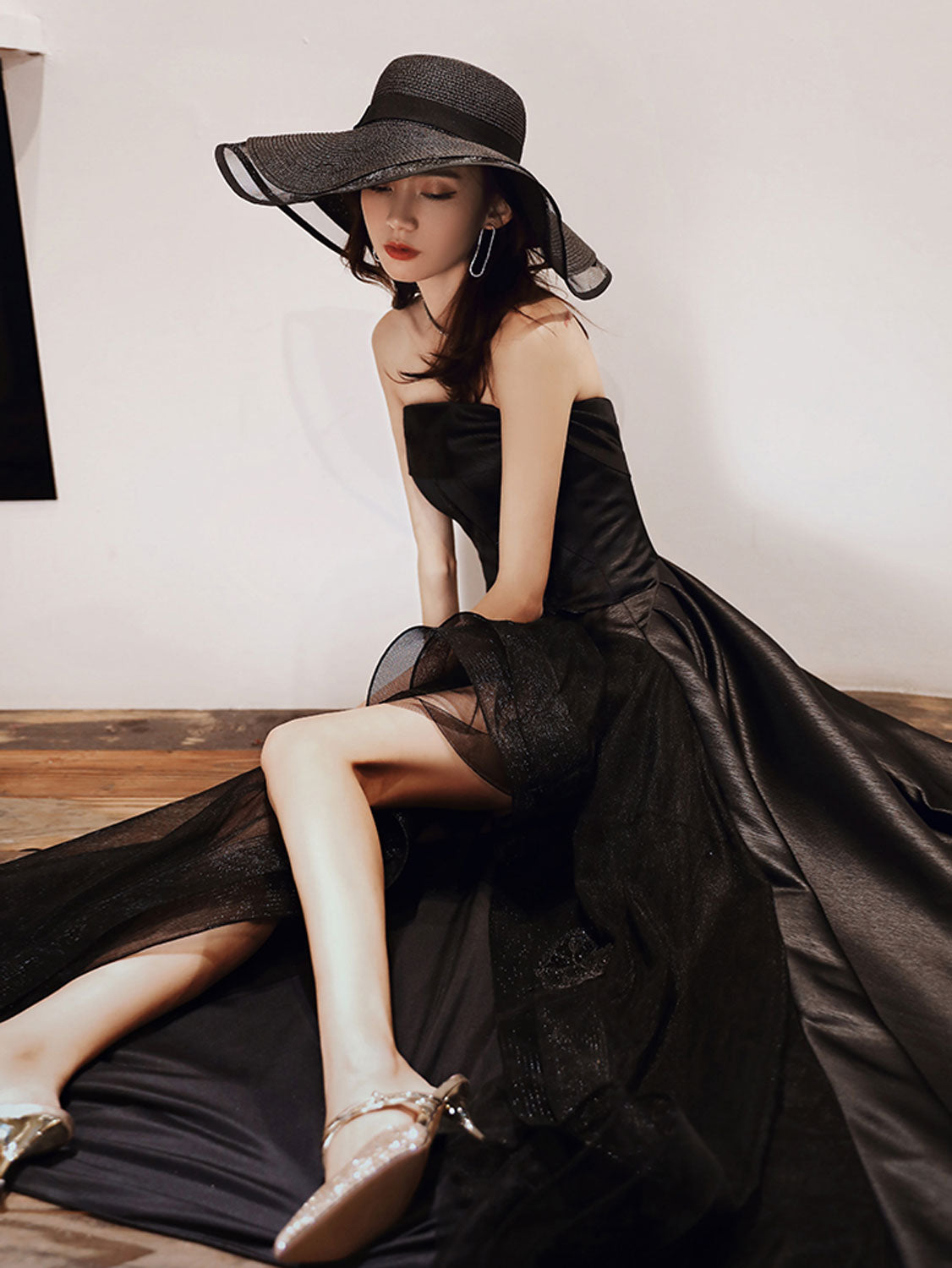 Unique Black Tulle Long Prom Dresses, Black Formal Evening Dresses