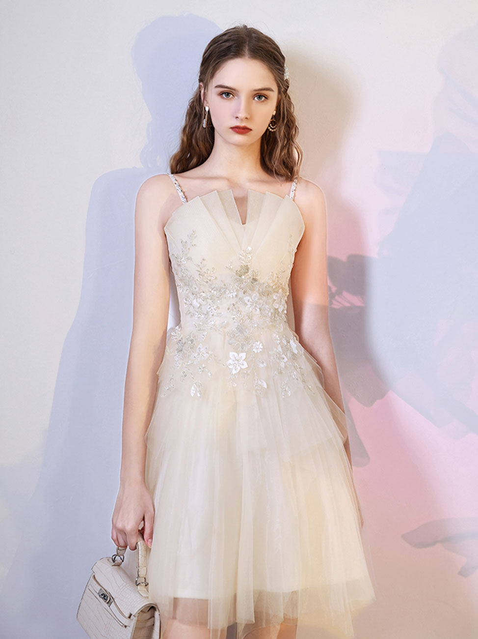 Champagne Mini/Short Prom Dresses, Cute Champagne Homecoming Dresses – toptby