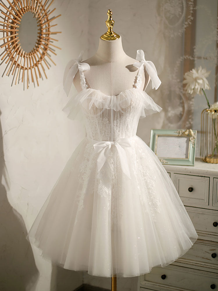 White sweetheart neck tulle lace short prom dress, white tulle formal dress White sweetheart neck tulle lace short prom dress, white tulle formal dress