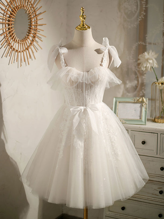 Simple white tulle long prom dress, white tulle formal dress