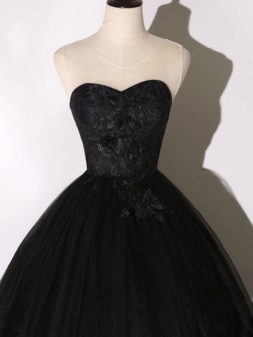Black Tulle Lace Long Prom Dress, Black Lace Sweet 16 Dress toptby Black Tulle Lace Long Prom Dress, Black Lace Sweet 16 Dress toptby