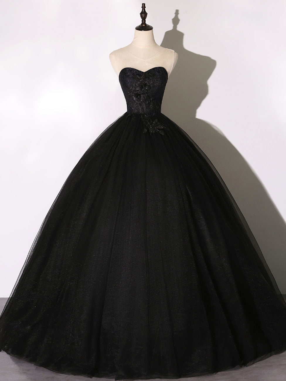 Black Tulle Lace Long Prom Dress, Black Lace Sweet 16 Dress toptby Black Tulle Lace Long Prom Dress, Black Lace Sweet 16 Dress toptby