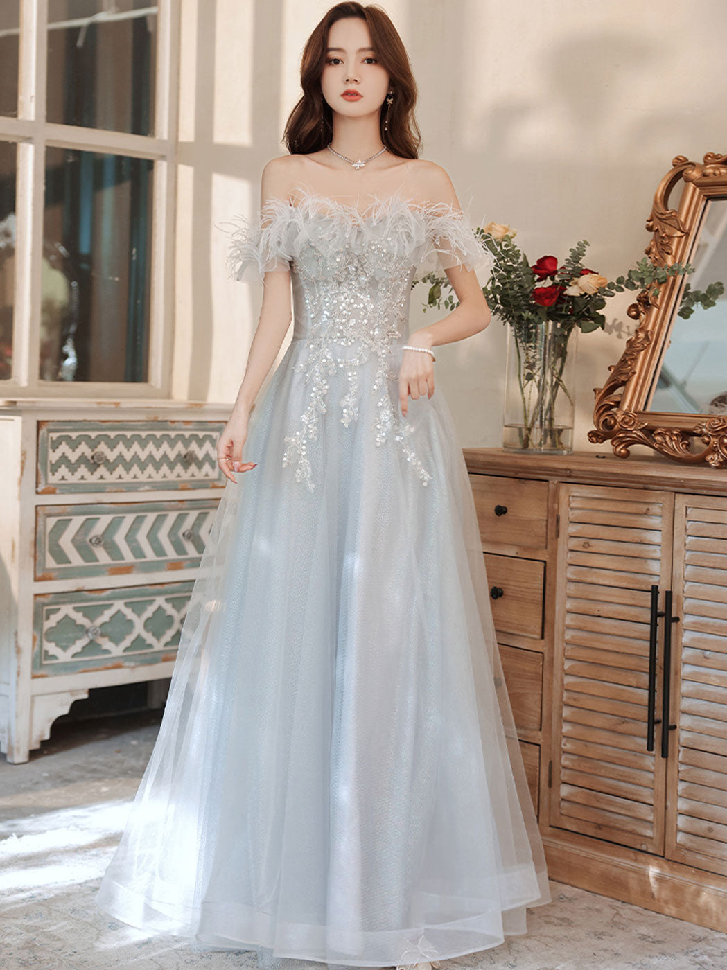 Aline Gray Long Prom Dresses, Gray Formal Graduation with Sequin Beadi – toptby Aline Gray Long Prom Dresses, Gray Formal Graduation with Sequin Beadi – toptby