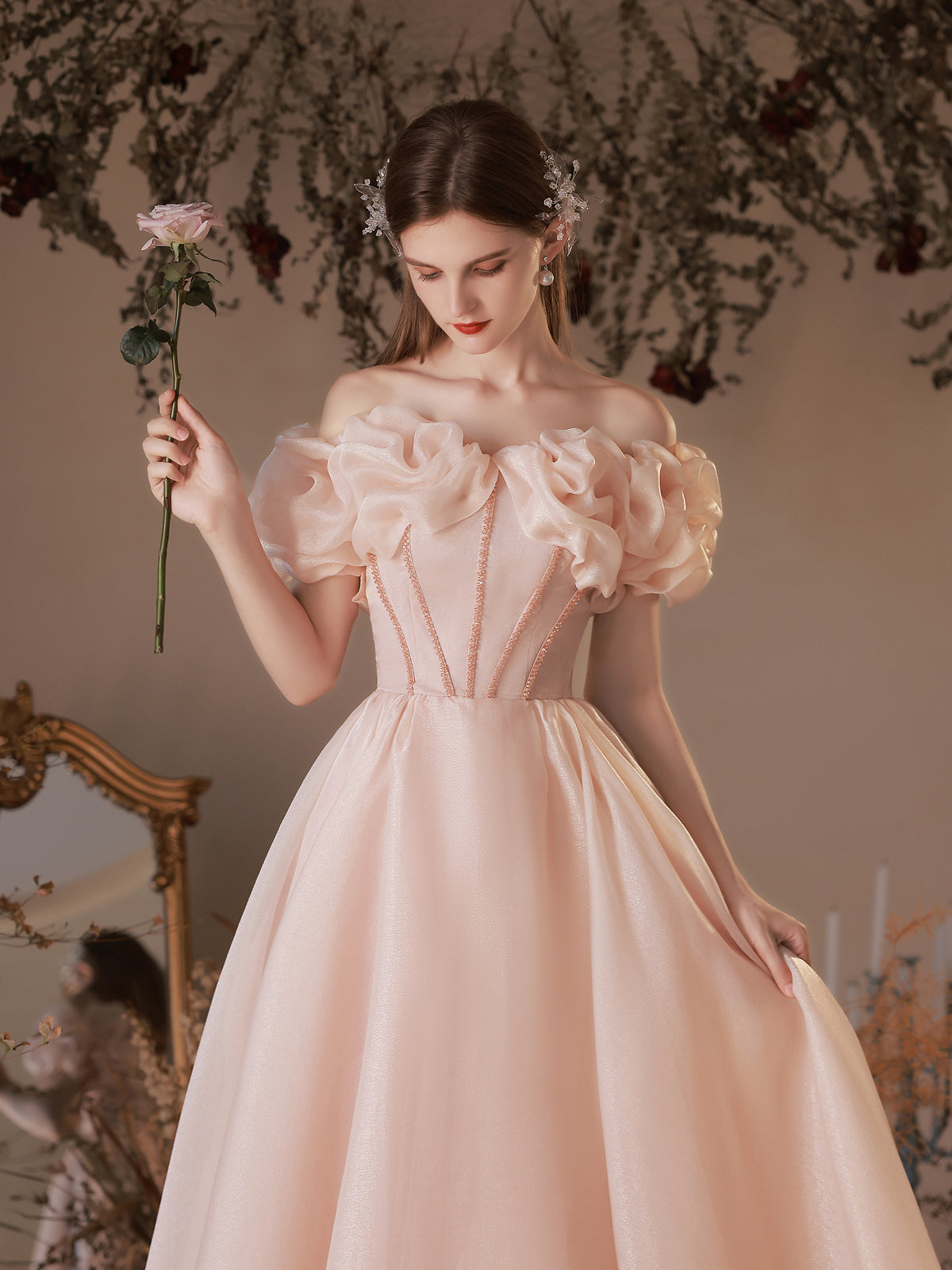 pink off the shoulder dress formal Fortunate One