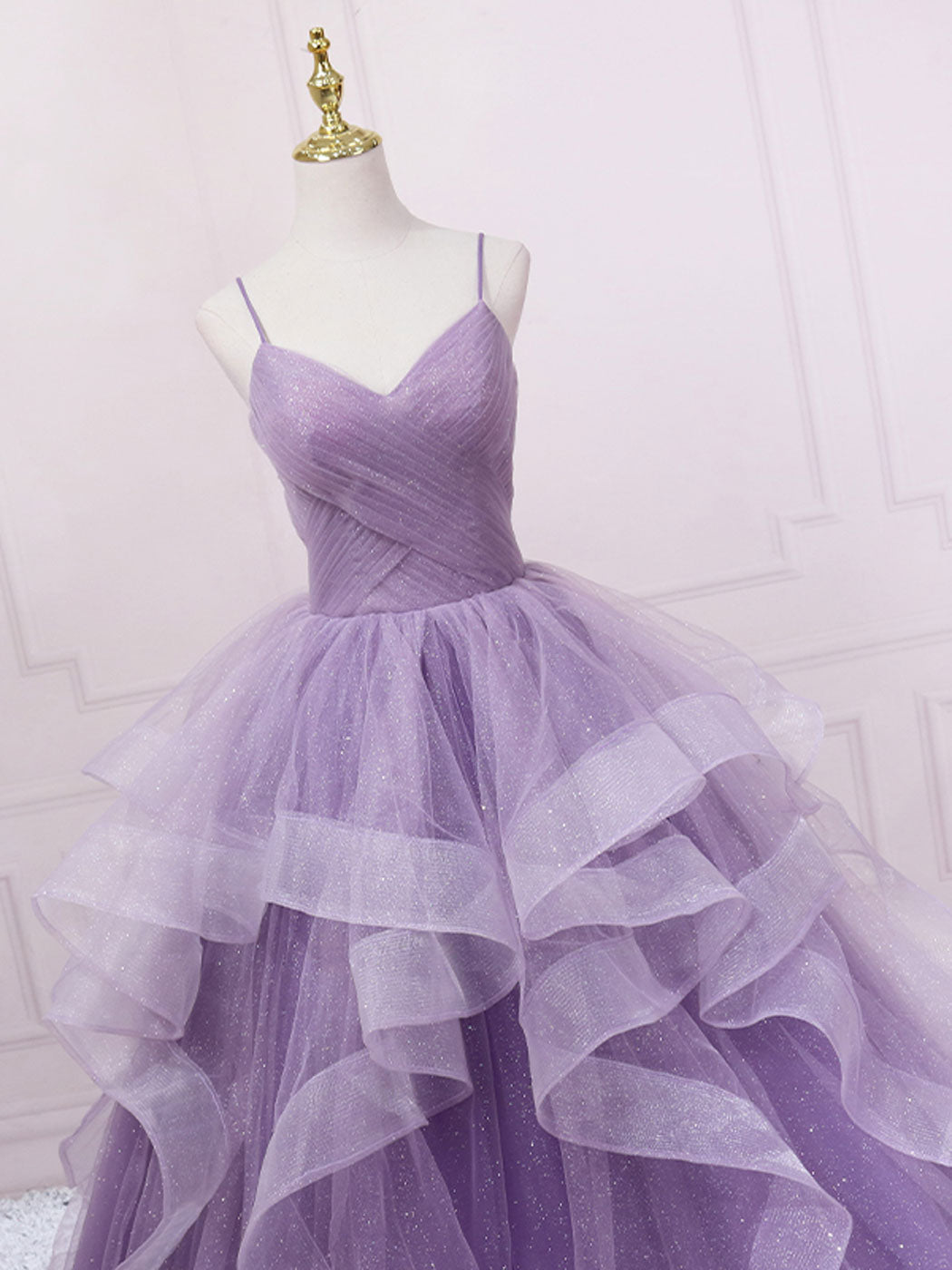 Purple v neck tulle long prom dress, purple tulle formal party dress ...