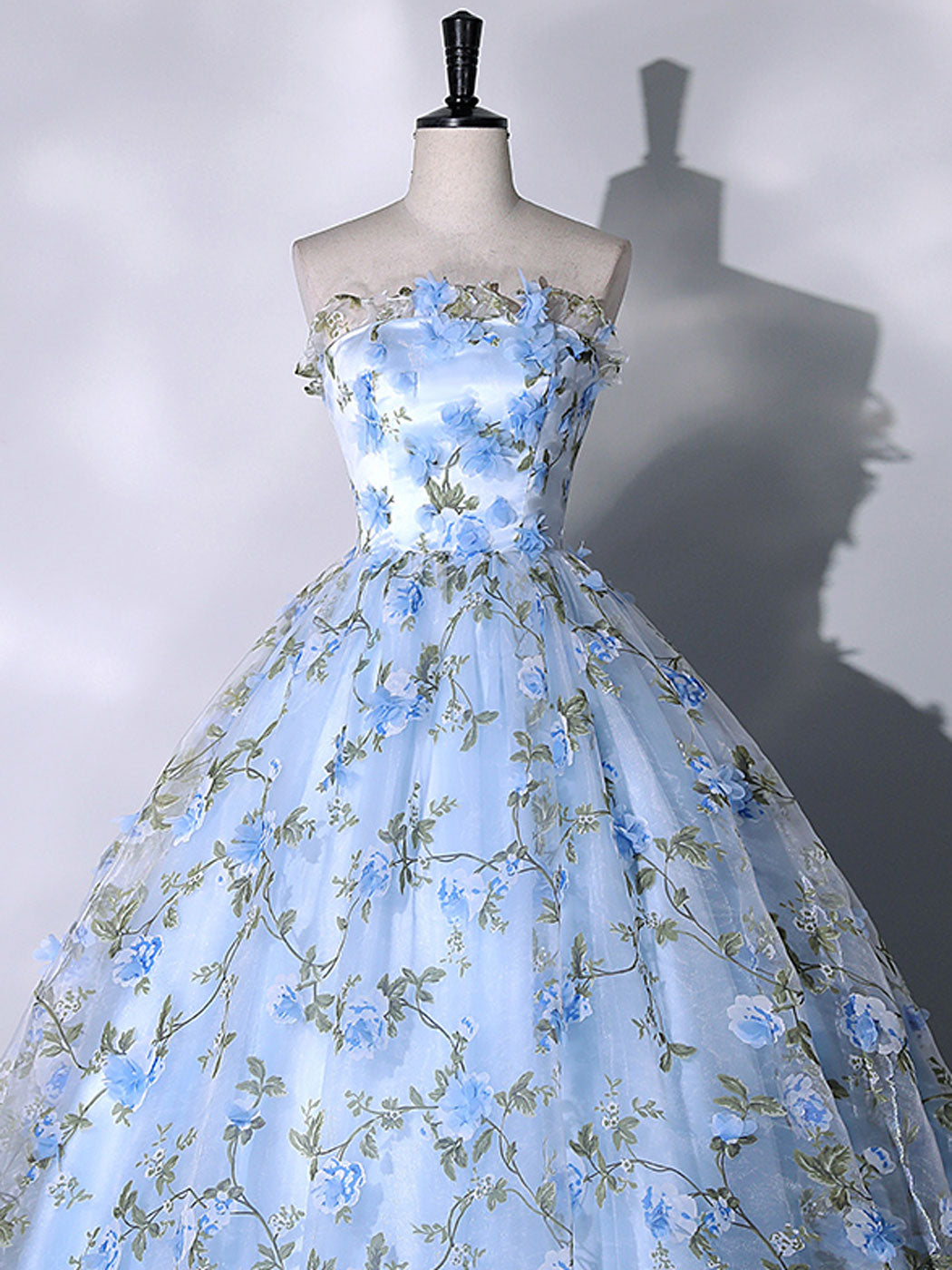 Blue Tulle 3 D Applique Long Prom Dress, Blue Formal Evening Dress
