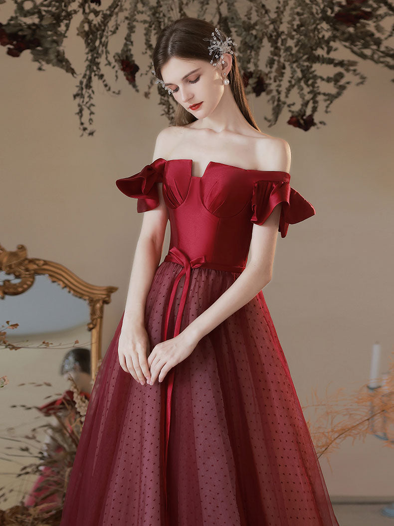 Aline Square Neckline Burgundy Long Prom Dresses, Burgundy Formal Even toptby Aline Square Neckline Burgundy Long Prom Dresses, Burgundy Formal Even toptby