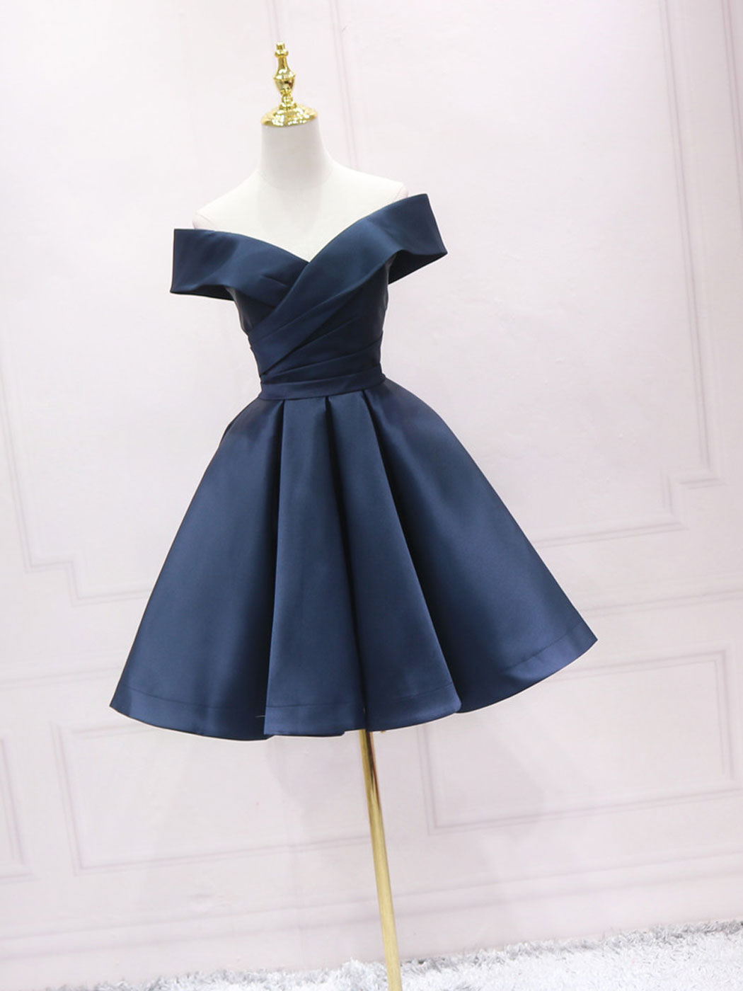 Simple blue off shoulder satin short prom dress blue bridesmaid dress toptby Simple blue off shoulder satin short prom dress blue bridesmaid dress toptby