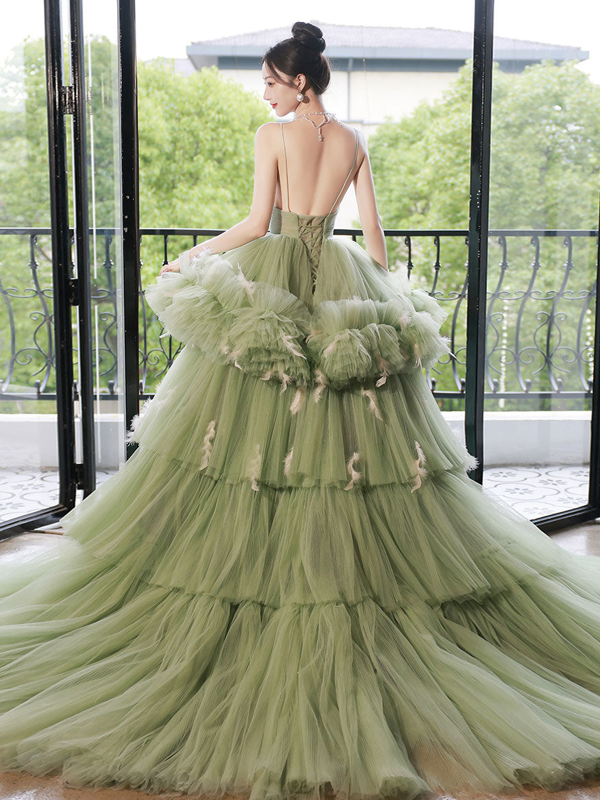 Green v neck tulle long prom dress, green tulle formal evening dress toptby Green v neck tulle long prom dress, green tulle formal evening dress toptby
