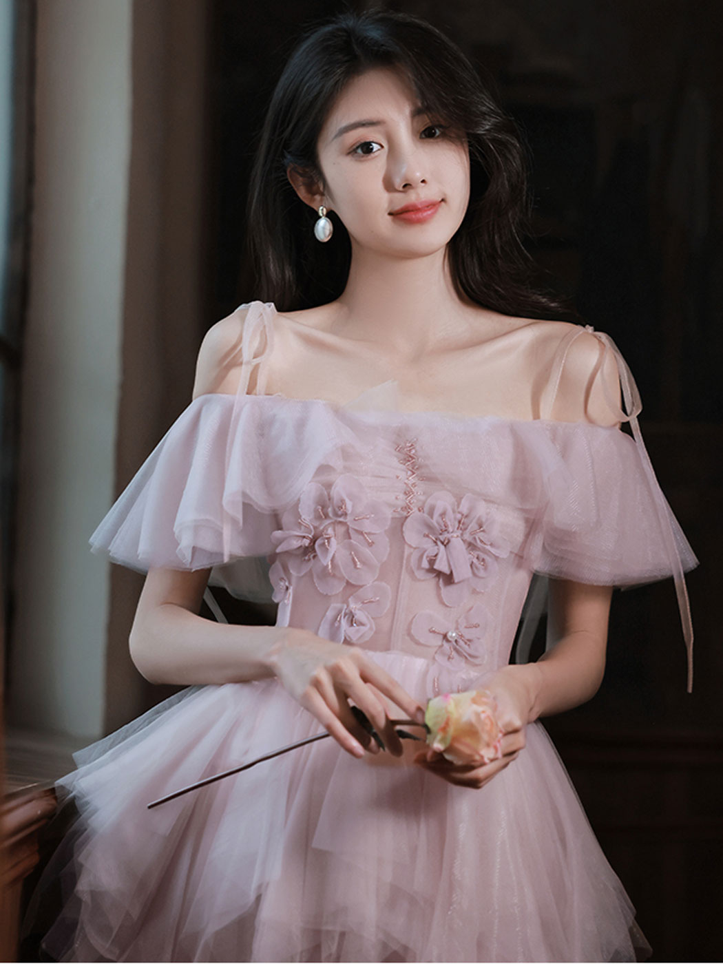 Pink tulle off shoulder short prom dress pink cocktail dress toptby Pink tulle off shoulder short prom dress pink cocktail dress toptby
