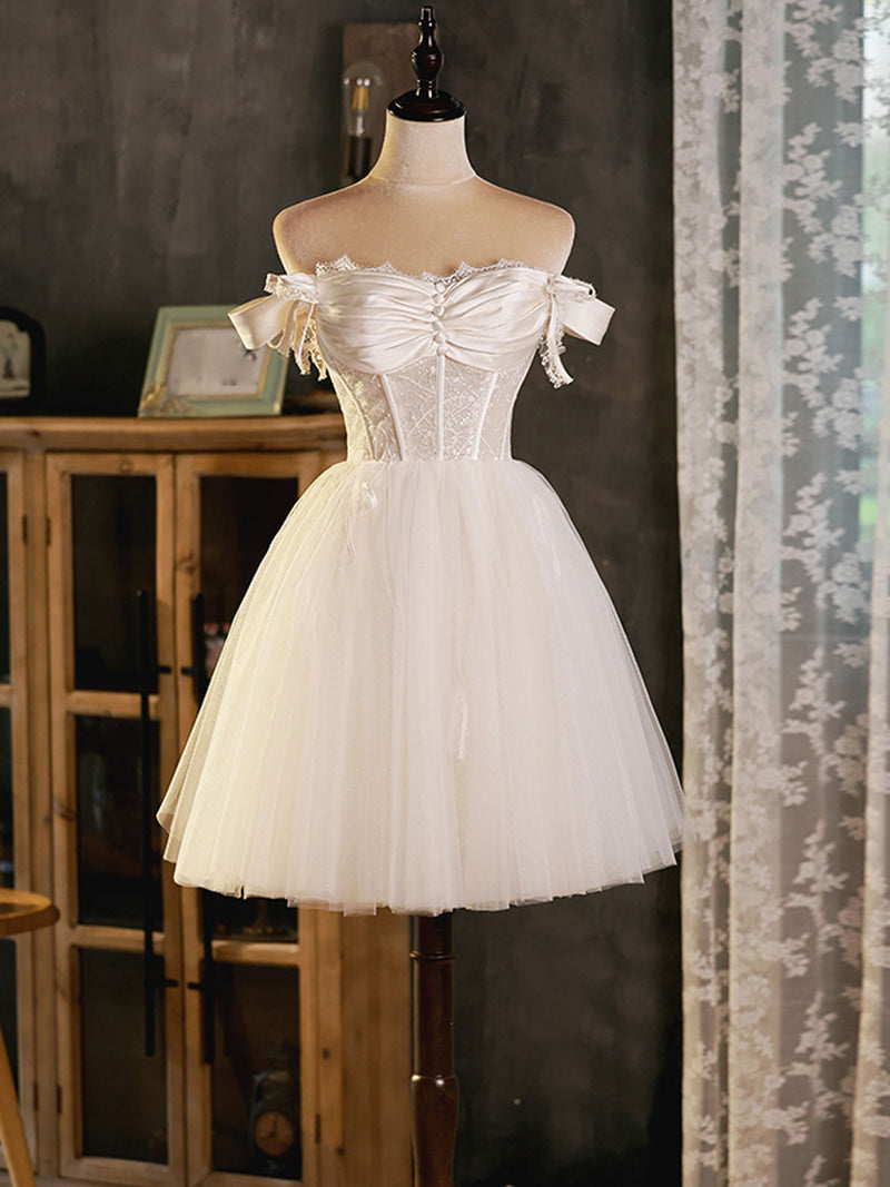 ivory sweetheart neck tulle lace short prom dress tulle homecoming dress