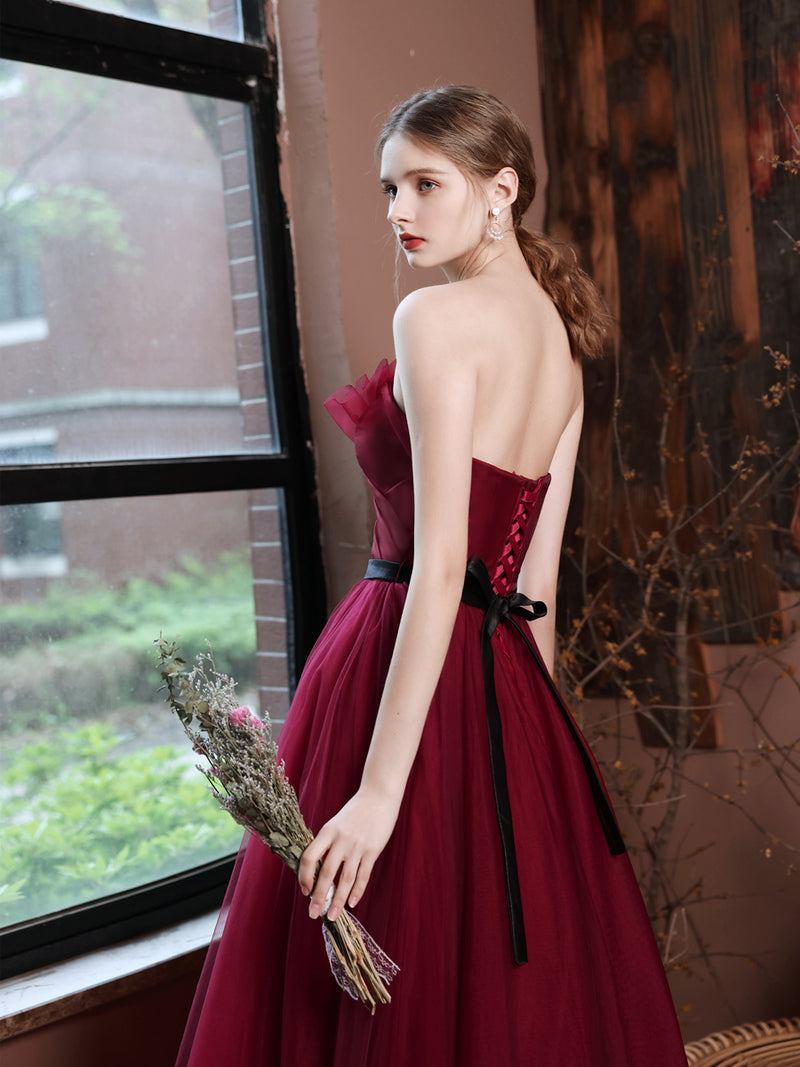 Burgundy Long Prom Dresses, A Line Burgundy Formal Wedding Party Dress toptby Burgundy Long Prom Dresses, A Line Burgundy Formal Wedding Party Dress toptby