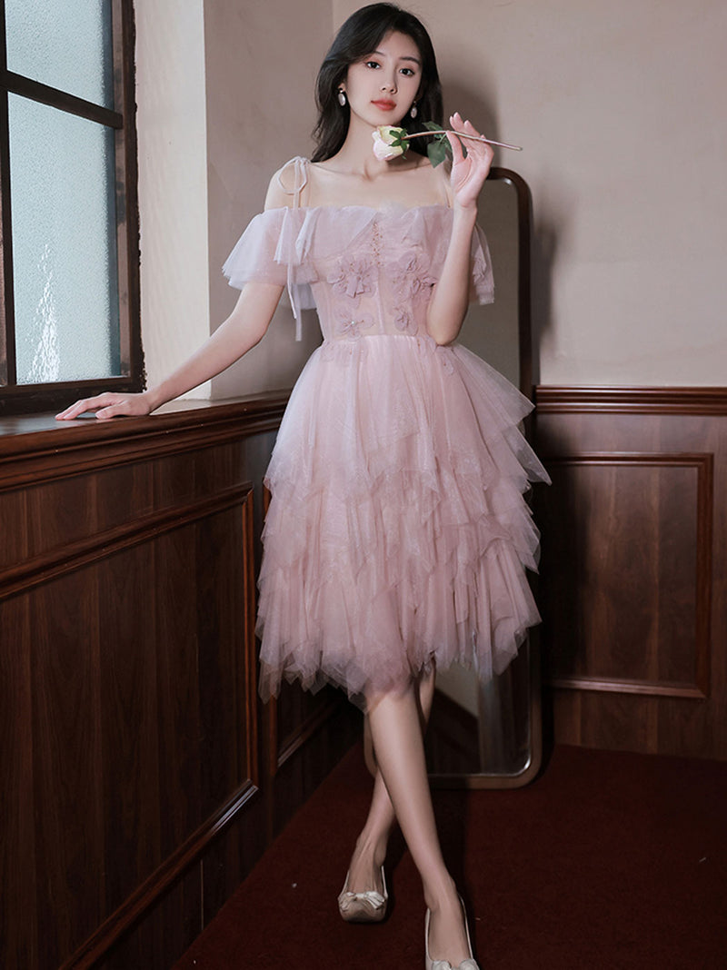 Pink tulle off shoulder short prom dress pink cocktail dress toptby Pink tulle off shoulder short prom dress pink cocktail dress toptby
