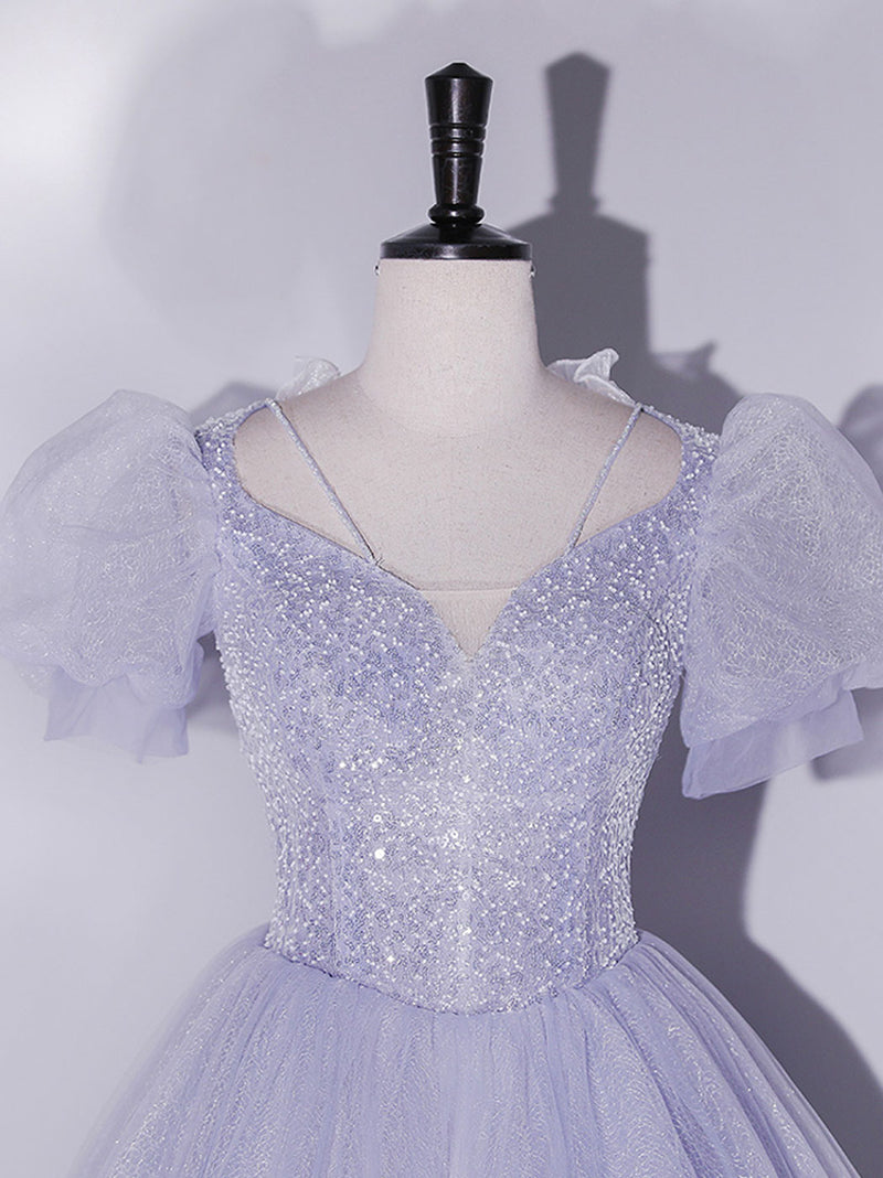 Light Purple Tulle Long Prom Dresses, Purple Tulle Formal Dresses