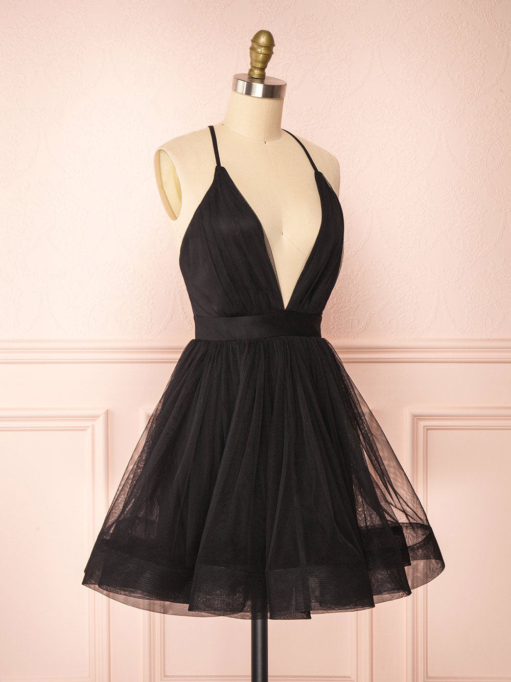 Simple v neck black short prom dress black homecoming dress – toptby
