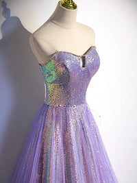 Purple sweetheart neck long prom dress purple formal party dress